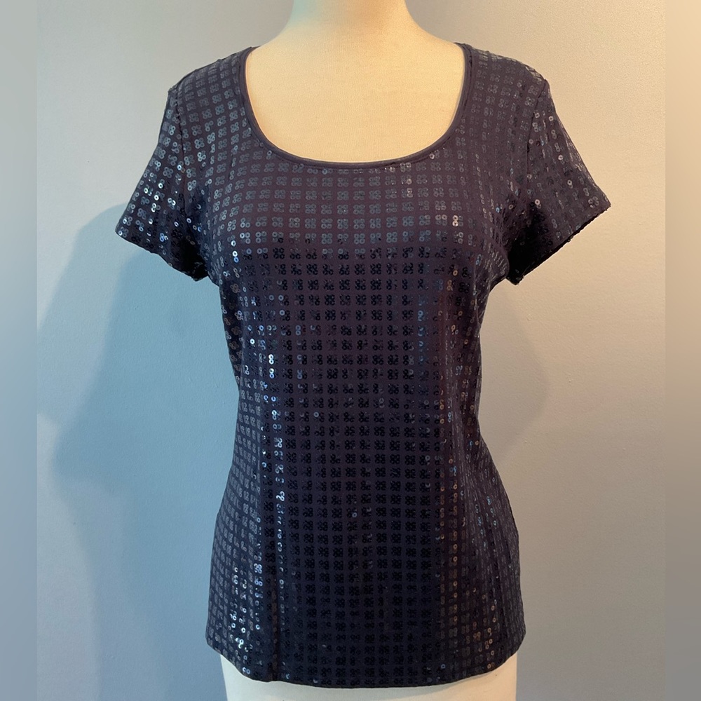 EUC WHBM Navy Blue Sequin Top